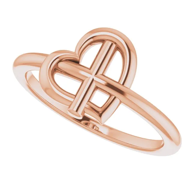 Rings TreasureFineJewelers 14K Rose Heart Cross Ring