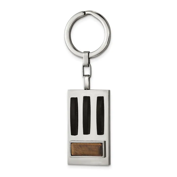 Rings TreasureFineJewelers Chisel Stainless Steel Brushed and Polished Black IPplated with Tigers Eye Key Ring Rings TreasureFineJewelers Chisel Stainless Steel Brushed and Polished Black IPplated with Tigers Eye Key Ring