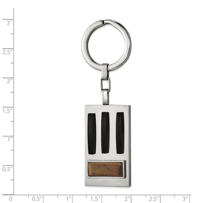 Rings TreasureFineJewelers Chisel Stainless Steel Brushed and Polished Black IPplated with Tigers Eye Key Ring