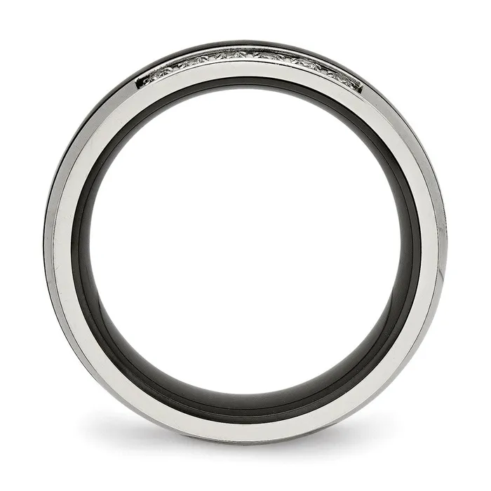 Rings TreasureFineJewelers Stainless Steel Polished Black Ceramic CZ Ring