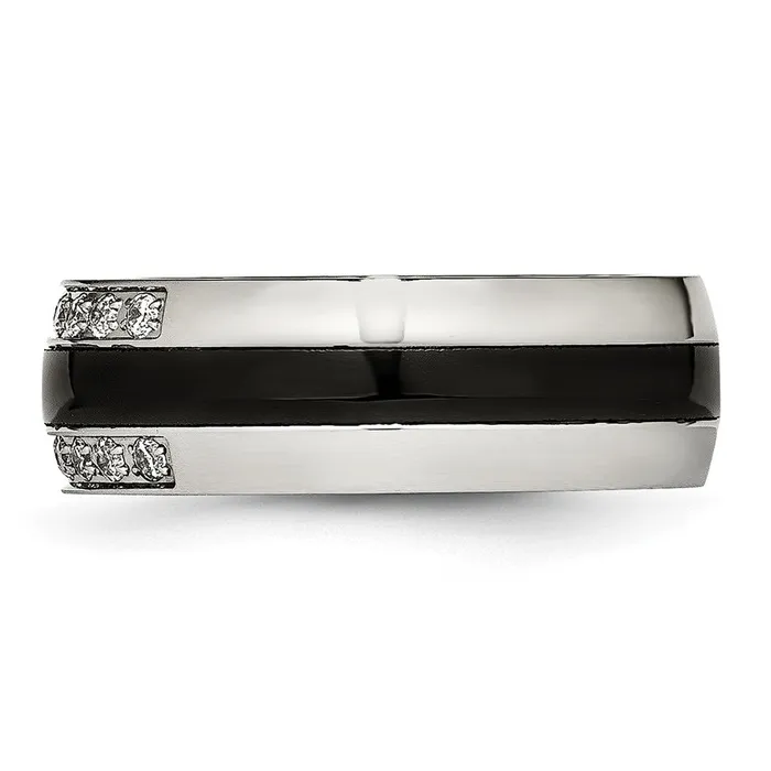 Rings TreasureFineJewelers Stainless Steel Polished Black Ceramic CZ Ring