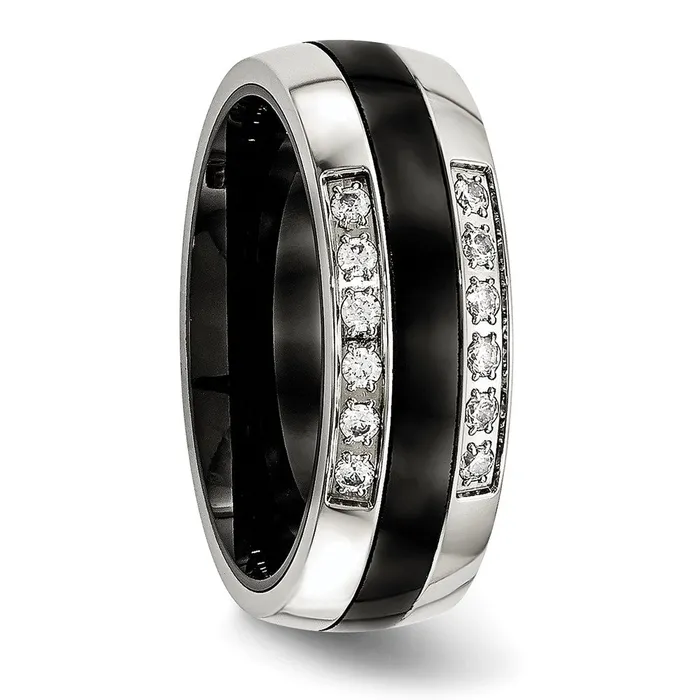 Rings TreasureFineJewelers Stainless Steel Polished Black Ceramic CZ Ring