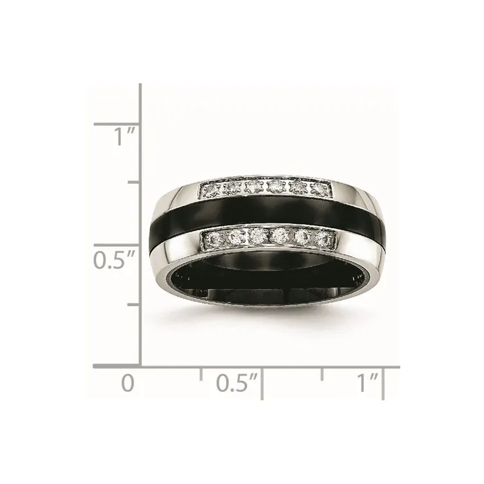 Rings TreasureFineJewelers Stainless Steel Polished Black Ceramic CZ Ring