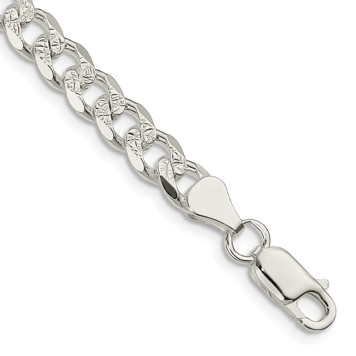 Rings TreasureFineJewelers Sterling Silver 7mm Pave Curb Chain