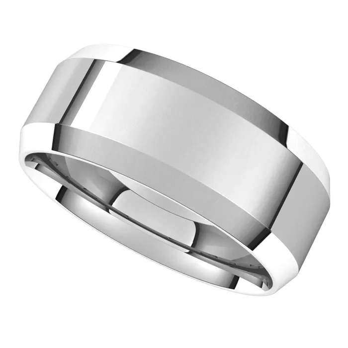 Rings TreasureFineJewelers Sterling Silver 8 mm Beveled Edge Comfort Fit Light Band
