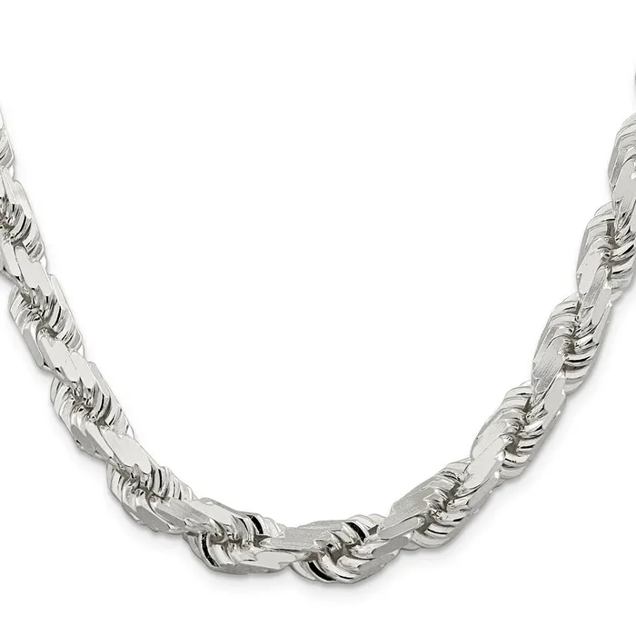 Rings TreasureFineJewelers Sterling Silver 95mm Diamondcut Rope Chain