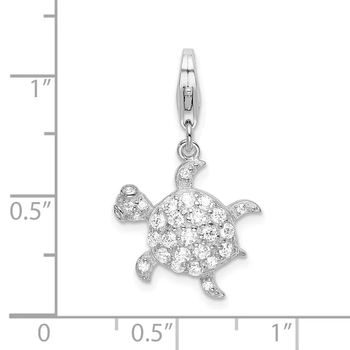 Rings TreasureFineJewelers Sterling Silver Amore La Vita Rhodiumplated Polished CZ Sea Turtle Charm
