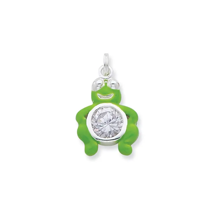 Rings TreasureFineJewelers Sterling Silver CZ Green Enameled Polished Frog Charm Rings TreasureFineJewelers Sterling Silver CZ Green Enameled Polished Frog Charm