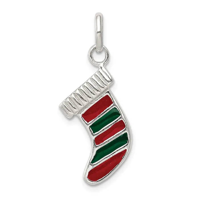 Rings TreasureFineJewelers Sterling Silver Enameled Christmas Stocking Charm Rings TreasureFineJewelers Sterling Silver Enameled Christmas Stocking Charm