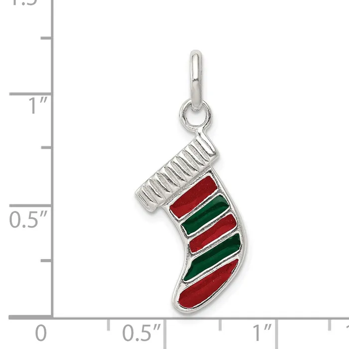 Rings TreasureFineJewelers Sterling Silver Enameled Christmas Stocking Charm
