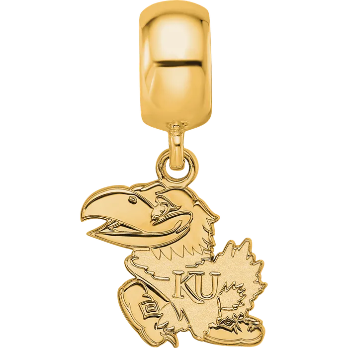 Rings TreasureFineJewelers Sterling Silver Goldplated LogoArt University of Kansas Jayhawk Small Dangle Bead Charm