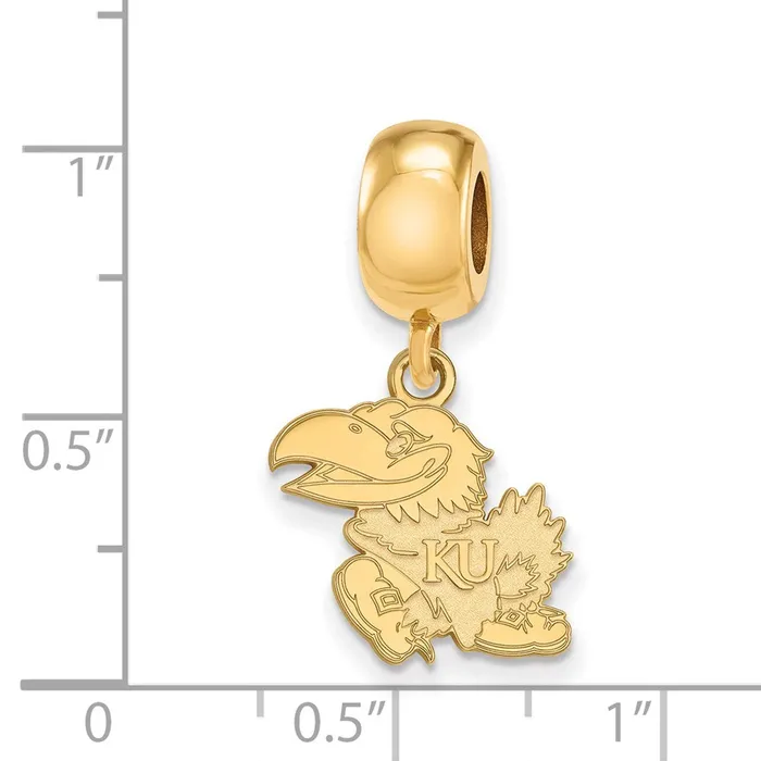 Rings TreasureFineJewelers Sterling Silver Goldplated LogoArt University of Kansas Jayhawk Small Dangle Bead Charm