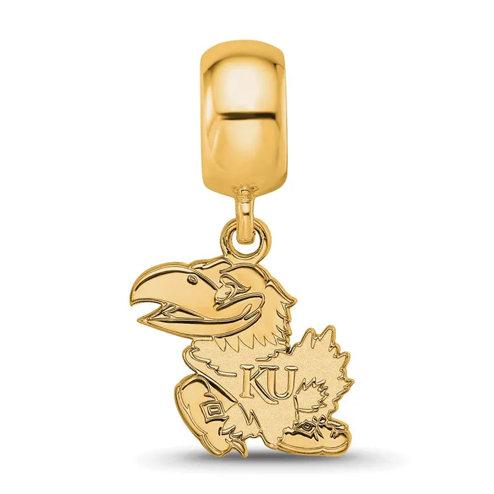 Rings TreasureFineJewelers Sterling Silver Goldplated LogoArt University of Kansas Jayhawk Small Dangle Bead Charm