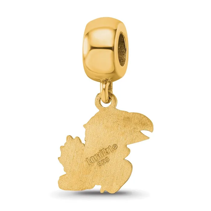 Rings TreasureFineJewelers Sterling Silver Goldplated LogoArt University of Kansas Jayhawk Small Dangle Bead Charm