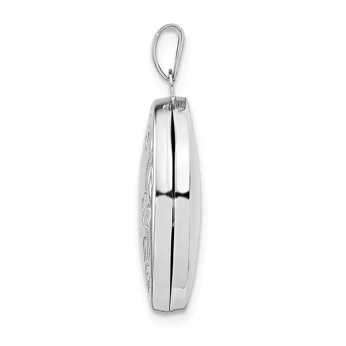 Rings TreasureFineJewelers Sterling Silver Rhodiumplated 21mm Floral Oval Locket