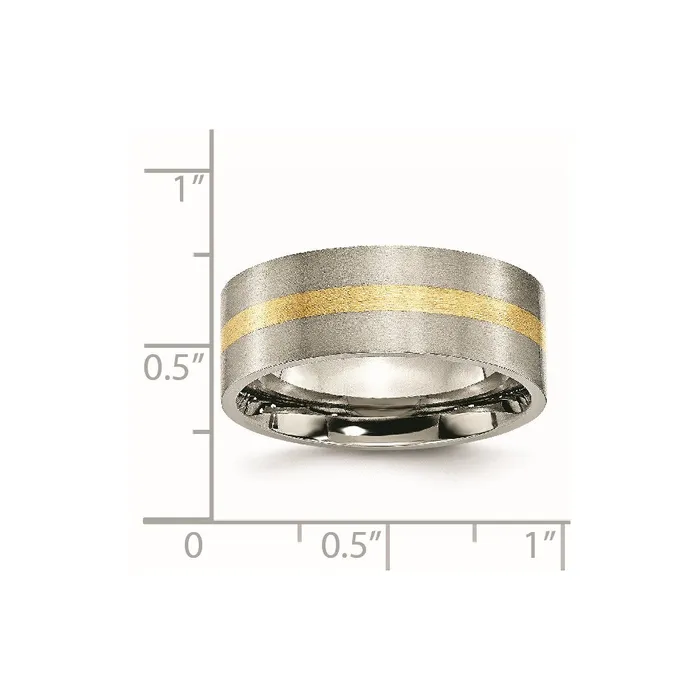 Rings TreasureFineJewelers Titanium Brushed w14k Yellow Gold Inlay 8mm Flat Band