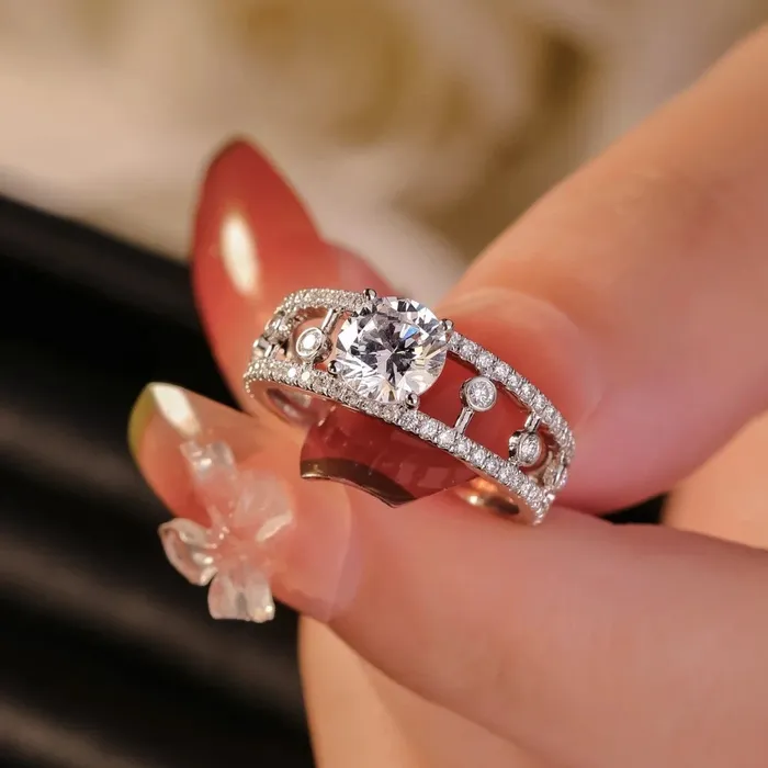 Rings Trendolla Jewelry 925 Silver Single Hollow Moissanite Ring