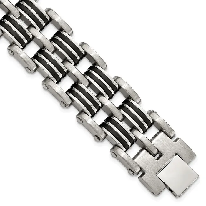 Stainless Steel Brushed and Polished Rubber 825in Bracelet TreasureFineJewelers Bracelets