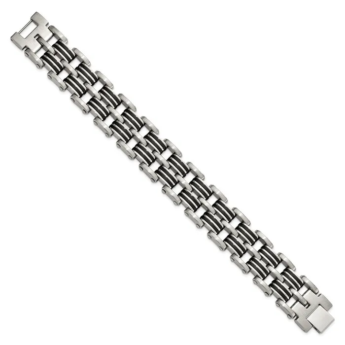 Stainless Steel Brushed and Polished Rubber 825in Bracelet TreasureFineJewelers Bracelets