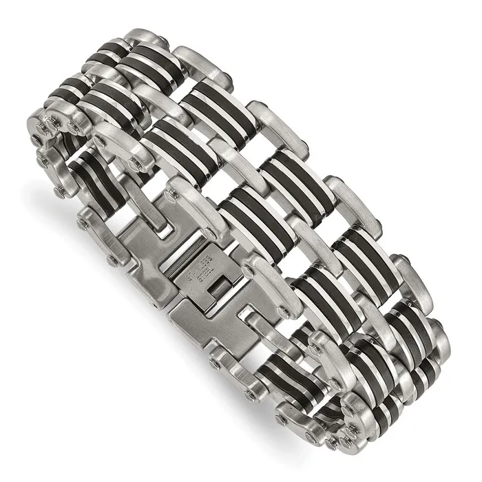 Stainless Steel Brushed and Polished Rubber 825in Bracelet TreasureFineJewelers Bracelets