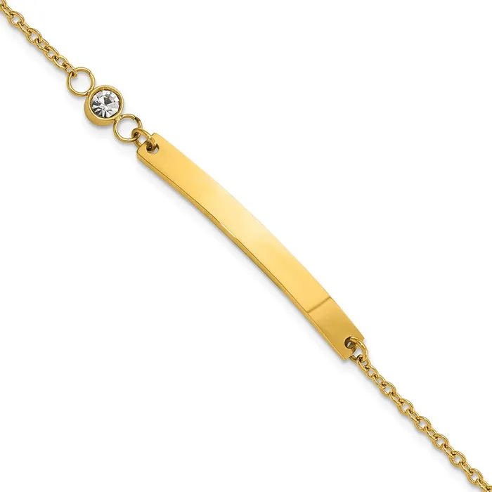 Stainless Steel Polished Yellow IP Crystal 675in w1in ext ID Bracelet TreasureFineJewelers Bracelets Stainless Steel Polished Yellow IP Crystal 675in w1in ext ID Bracelet TreasureFineJewelers Bracelets