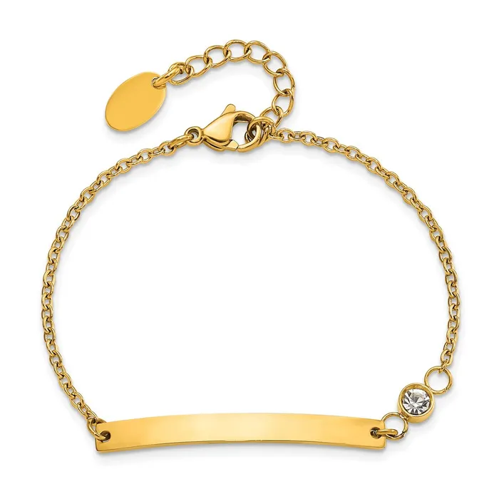 Stainless Steel Polished Yellow IP Crystal 675in w1in ext ID Bracelet TreasureFineJewelers Bracelets