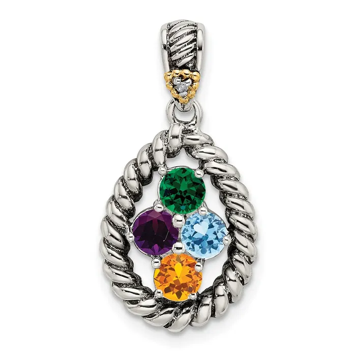 Sterling Silver 14k Fourstone and Diamond Mothers Pendant SemiMount TreasureFineJewelers Necklaces