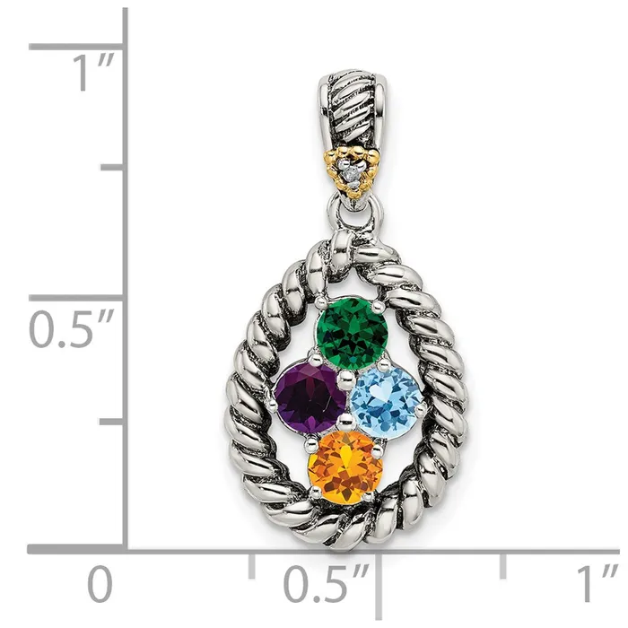 Sterling Silver 14k Fourstone and Diamond Mothers Pendant SemiMount TreasureFineJewelers Necklaces