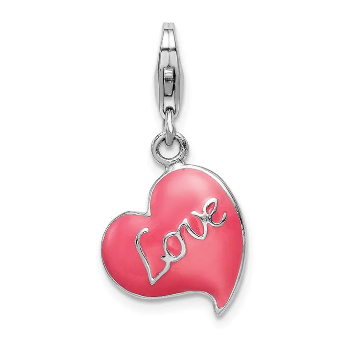 Sterling Silver Amore La Vita Rhodpl 3D Pink Enameled Love Heart Charm TreasureFineJewelers Rings Sterling Silver Amore La Vita Rhodpl 3D Pink Enameled Love Heart Charm TreasureFineJewelers Rings