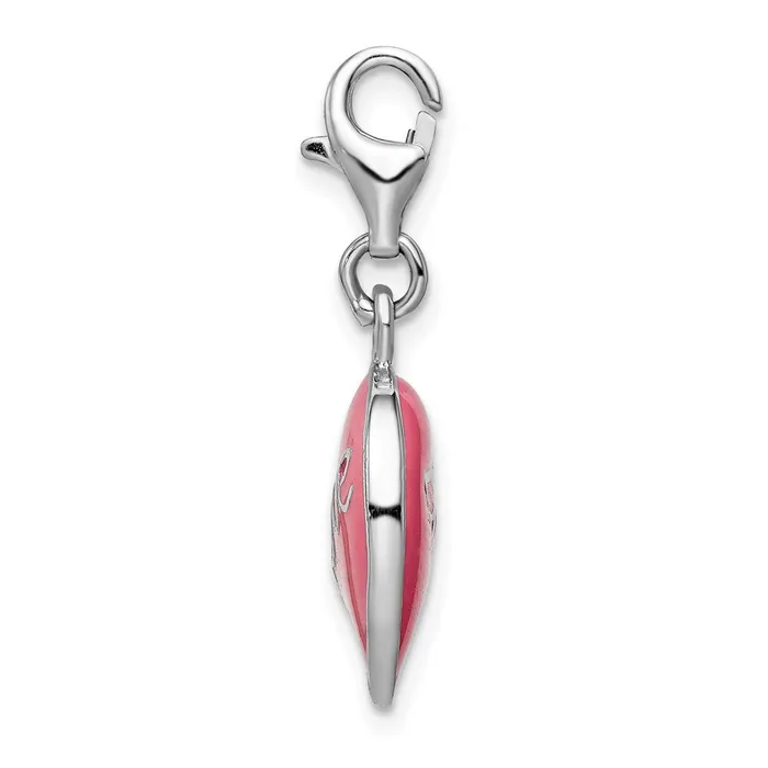 Sterling Silver Amore La Vita Rhodpl 3D Pink Enameled Love Heart Charm TreasureFineJewelers Rings