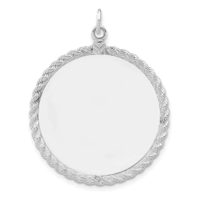 Sterling Silver Rhodplated Eng Rnd wRope Polish FrontSatin Back Disc TreasureFineJewelers Rings Sterling Silver Rhodplated Eng Rnd wRope Polish FrontSatin Back Disc TreasureFineJewelers Rings