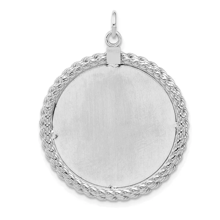 Sterling Silver Rhodplated Eng Rnd wRope Polish FrontSatin Back Disc TreasureFineJewelers Rings