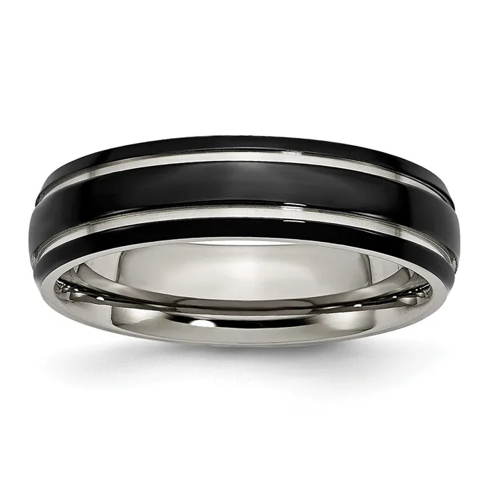 Titanium Polished Black IPplated 6mm Grooved Band TreasureFineJewelers Rings Titanium Polished Black IPplated 6mm Grooved Band TreasureFineJewelers Rings
