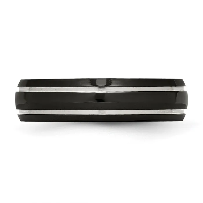 Titanium Polished Black IPplated 6mm Grooved Band TreasureFineJewelers Rings