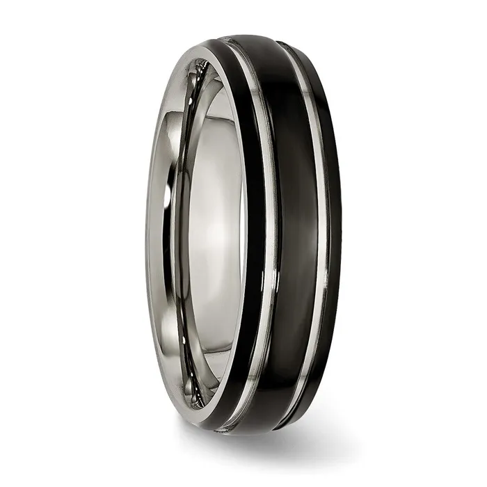 Titanium Polished Black IPplated 6mm Grooved Band TreasureFineJewelers Rings