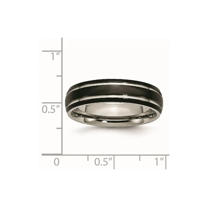 Titanium Polished Black IPplated 6mm Grooved Band TreasureFineJewelers Rings