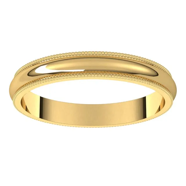TreasureFineJewelers 10K Yellow Gold 3 mm Milgrain Half Round Wedding Band Rings