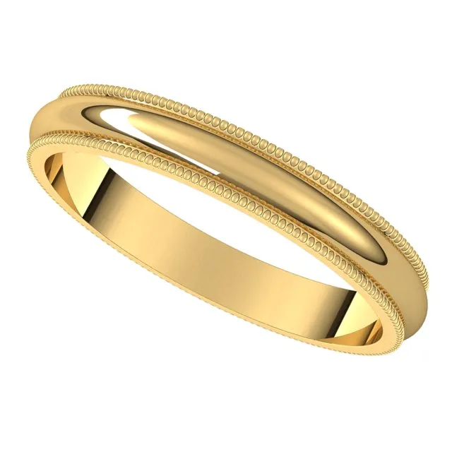 TreasureFineJewelers 10K Yellow Gold 3 mm Milgrain Half Round Wedding Band Rings