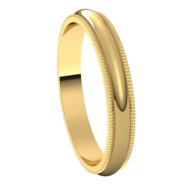 TreasureFineJewelers 10K Yellow Gold 3 mm Milgrain Half Round Wedding Band Rings
