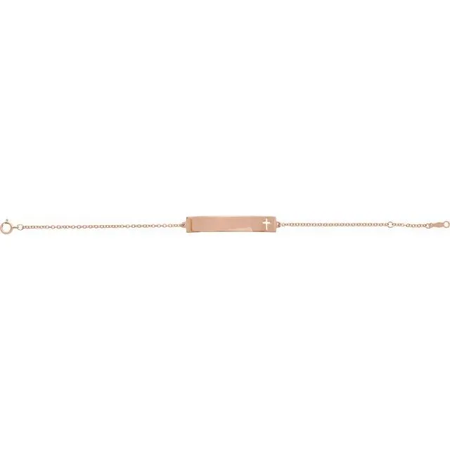 TreasureFineJewelers 14K Rose Gold Pierced Cross Bar 6 127 12 Bracelet Bracelets