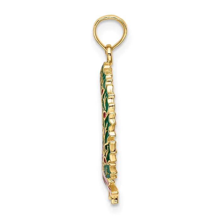 TreasureFineJewelers 14k Yellow Gold Enamel CHRISTMAS WREATH Charm Charm Necklaces