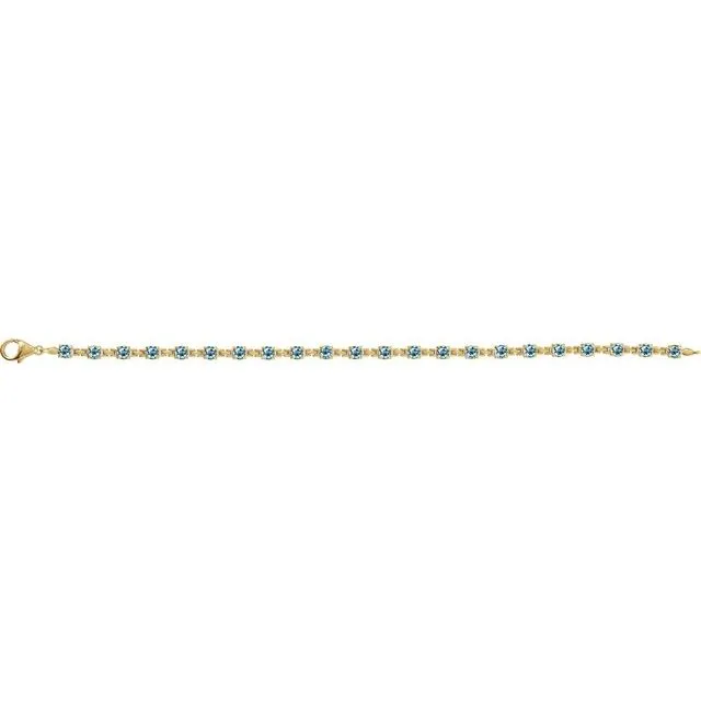 TreasureFineJewelers 14K Yellow Gold Natural Sky Blue Topaz 7 14 Line Bracelet Bracelets