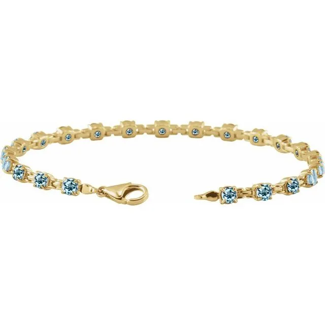 TreasureFineJewelers 14K Yellow Gold Natural Sky Blue Topaz 7 14 Line Bracelet Bracelets