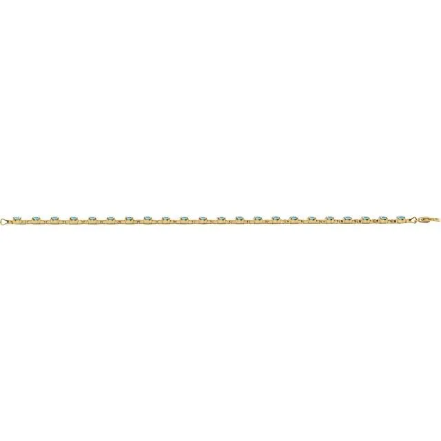 TreasureFineJewelers 14K Yellow Gold Natural Sky Blue Topaz 7 14 Line Bracelet Bracelets