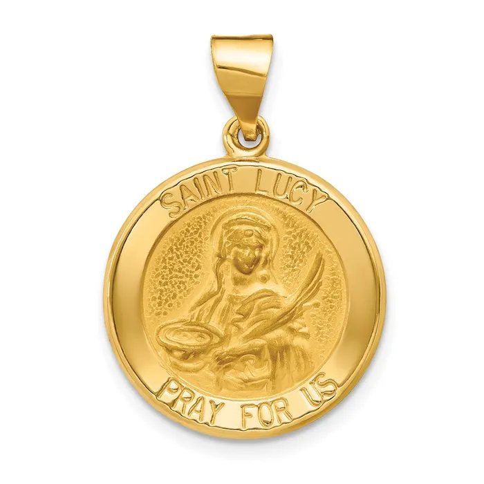 TreasureFineJewelers 14k Yellow Gold Polished and Satin St Lucy Medal Hollow Pendant Necklaces