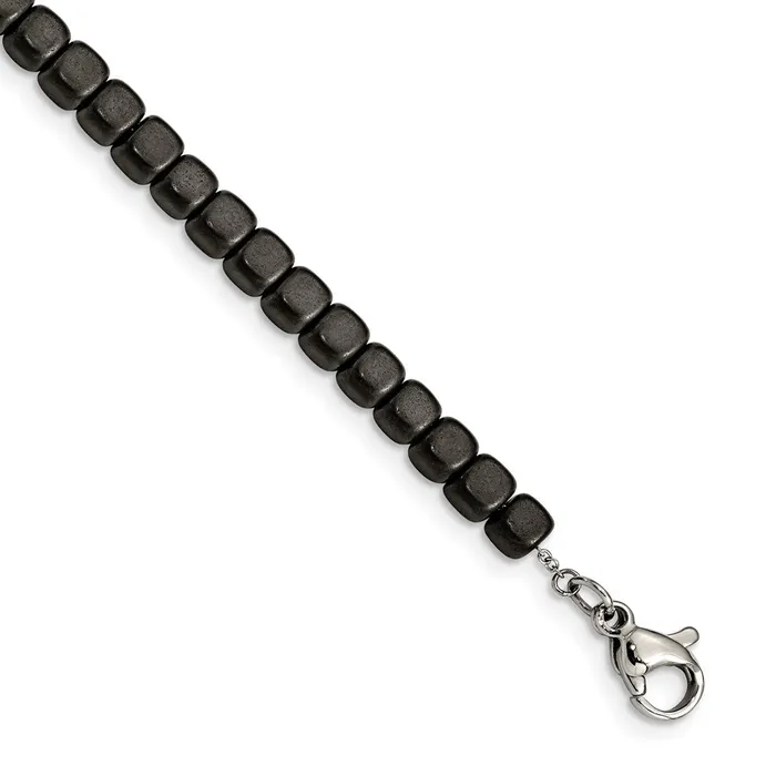 TreasureFineJewelers Bracelets Chisel Stainless Steel Brushed and Polished Square Hematite Beaded 7 inch Bracelet with 125 inch Extension TreasureFineJewelers Bracelets Chisel Stainless Steel Brushed and Polished Square Hematite Beaded 7 inch Bracelet with 125 inch Extension