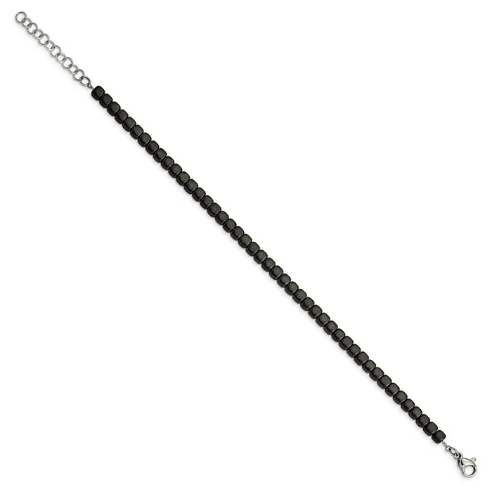 TreasureFineJewelers Bracelets Chisel Stainless Steel Brushed and Polished Square Hematite Beaded 7 inch Bracelet with 125 inch Extension