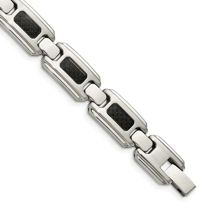 TreasureFineJewelers Bracelets Chisel Stainless Steel Brushed and Polished with Black Carbon Fiber Inlay 9 inch Link Bracelet TreasureFineJewelers Bracelets Chisel Stainless Steel Brushed and Polished with Black Carbon Fiber Inlay 9 inch Link Bracelet