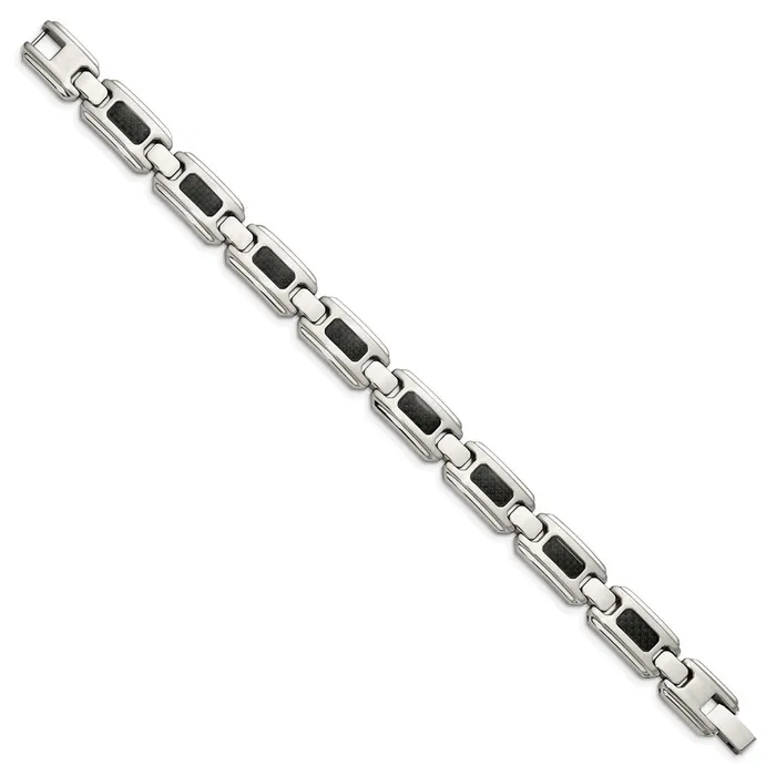 TreasureFineJewelers Bracelets Chisel Stainless Steel Brushed and Polished with Black Carbon Fiber Inlay 9 inch Link Bracelet