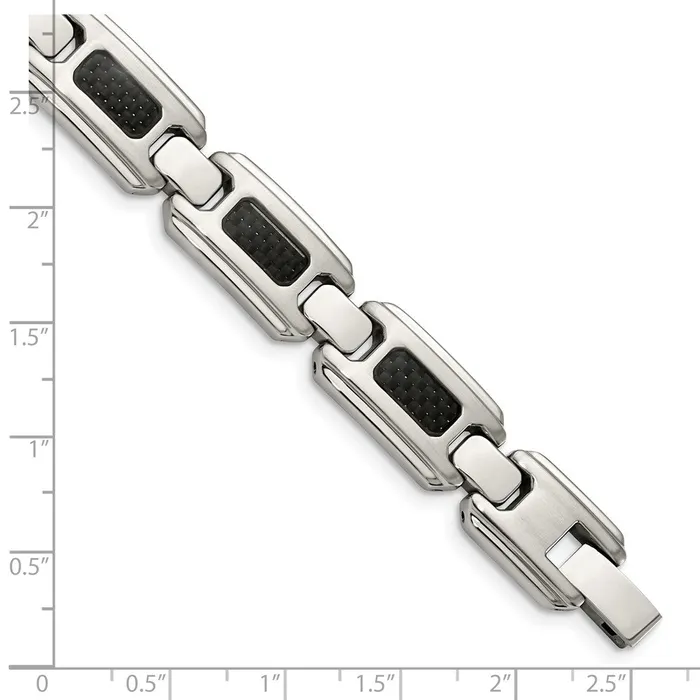 TreasureFineJewelers Bracelets Chisel Stainless Steel Brushed and Polished with Black Carbon Fiber Inlay 9 inch Link Bracelet